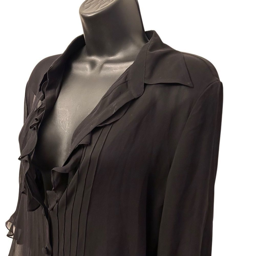 Vintage silk sheer Whimsigoth Ruffles Spenser Jeremy Black V Neck Blouse 8 M - Picture 3 of 13